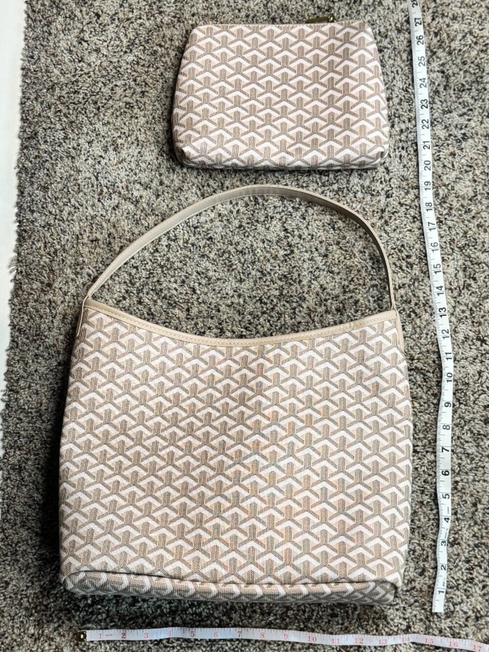 BRAND NEW Beige Designer-Look Shoulder Handbag + matching Cosmetic bag - Picture 8 of 9
